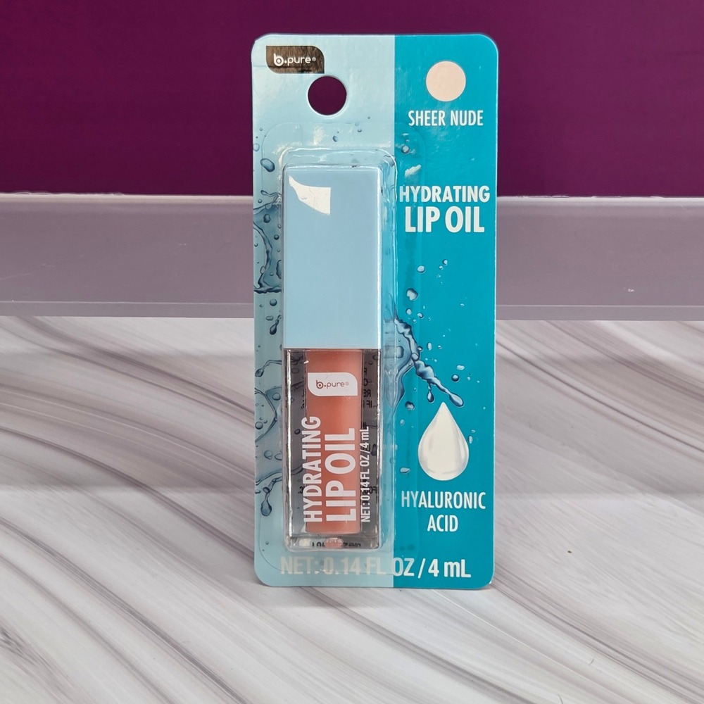 b pure Hydrating Lip Oil Women 4mL Sheer Nude Hyaluronic Acid Gloss Moisturizing